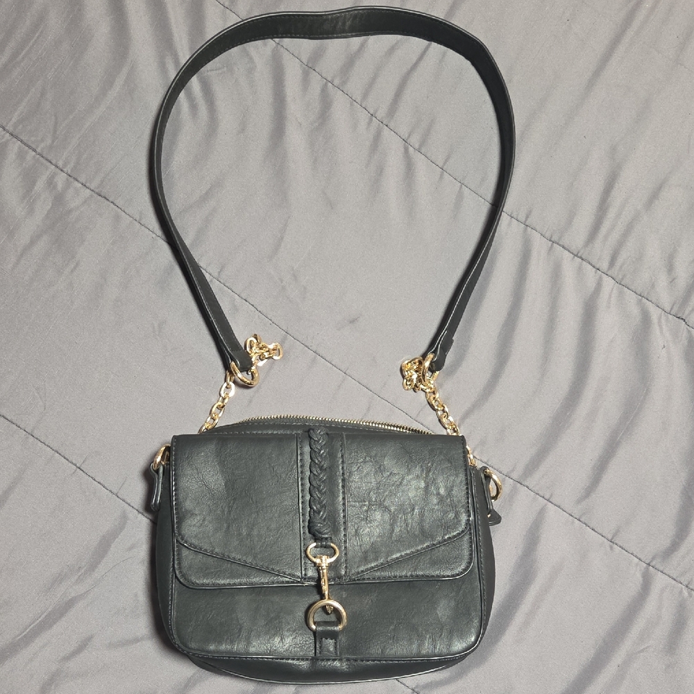 JustFab black crossbody bag with gold chain and braided detail
